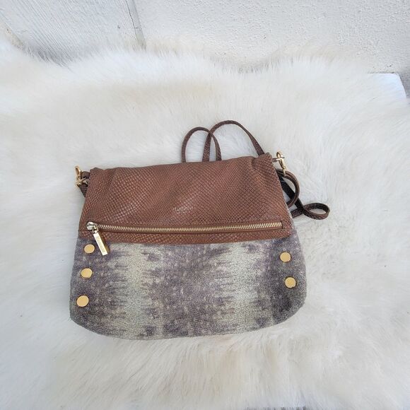 Hammitt Handbags - Hammitt Fold-Over VIP Leather Medium Crossbody Bag Purse Snake Skin  Brown